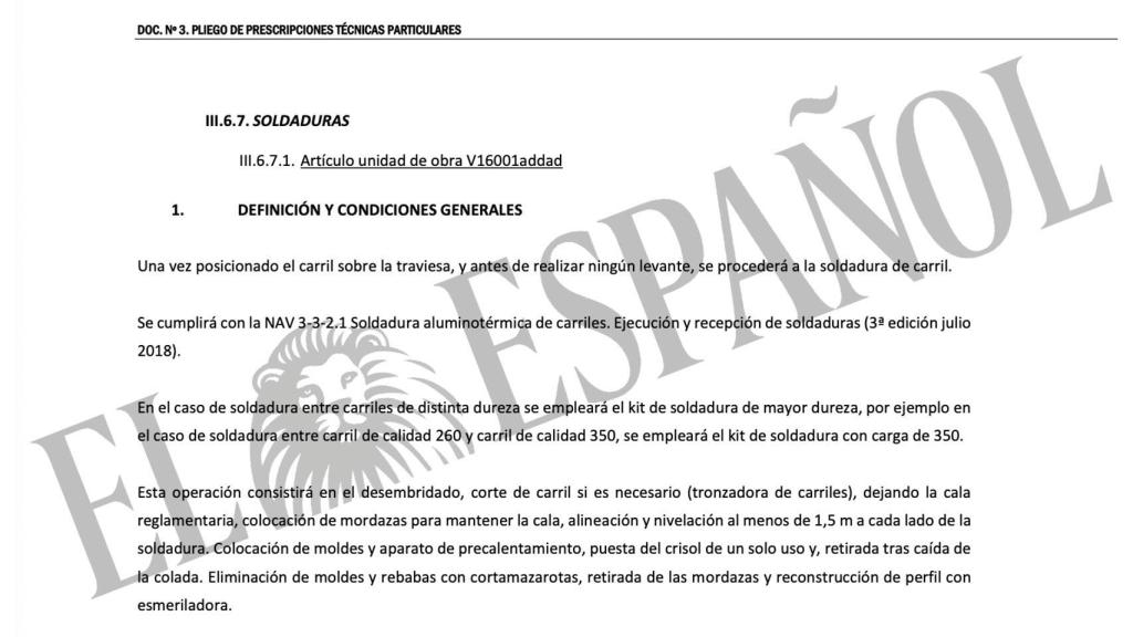 Detalle del Pliego de Prescripciones Técnicas en el tramo Guadalmez-Córdoba