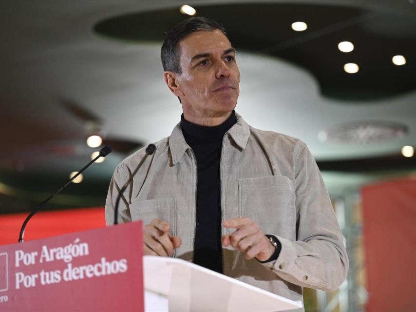 Pedro Sánchez, el pasado domingo, en un mitin en Huesca.