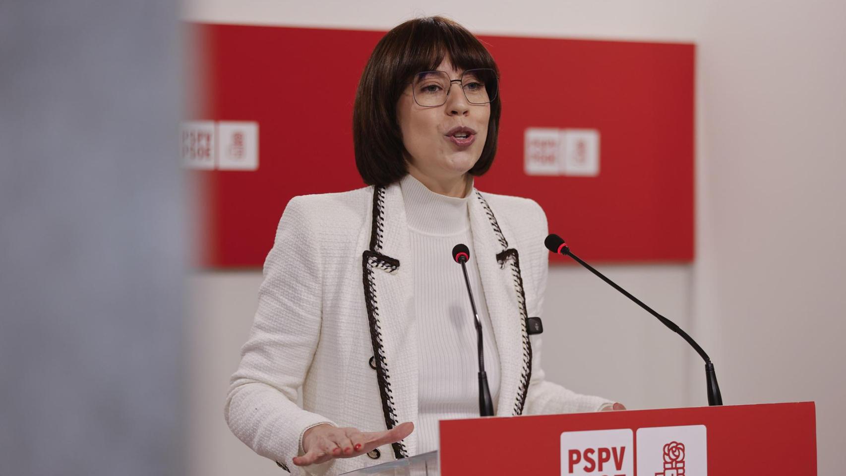 Diana Morant en la atención a medios de este lunes. Manu Bruque / EFE