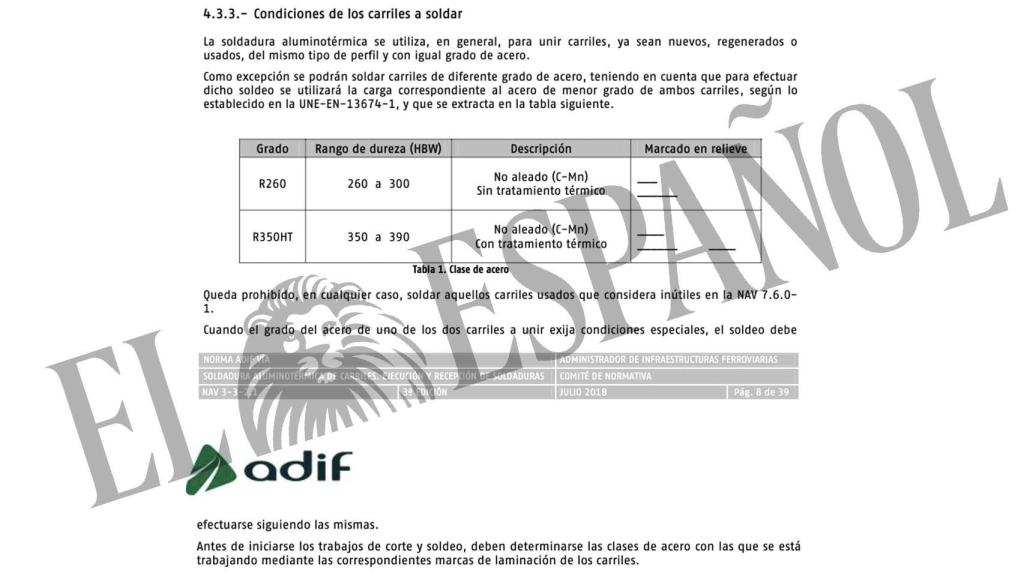 Artículo en la NAV 3‑3‑2.1 sobre la soldadura aluminotérmica de carriles