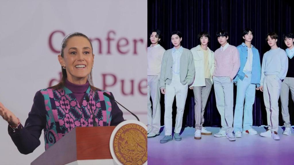 Claudia Sheinbaum y el grupo de K-pop BTS.