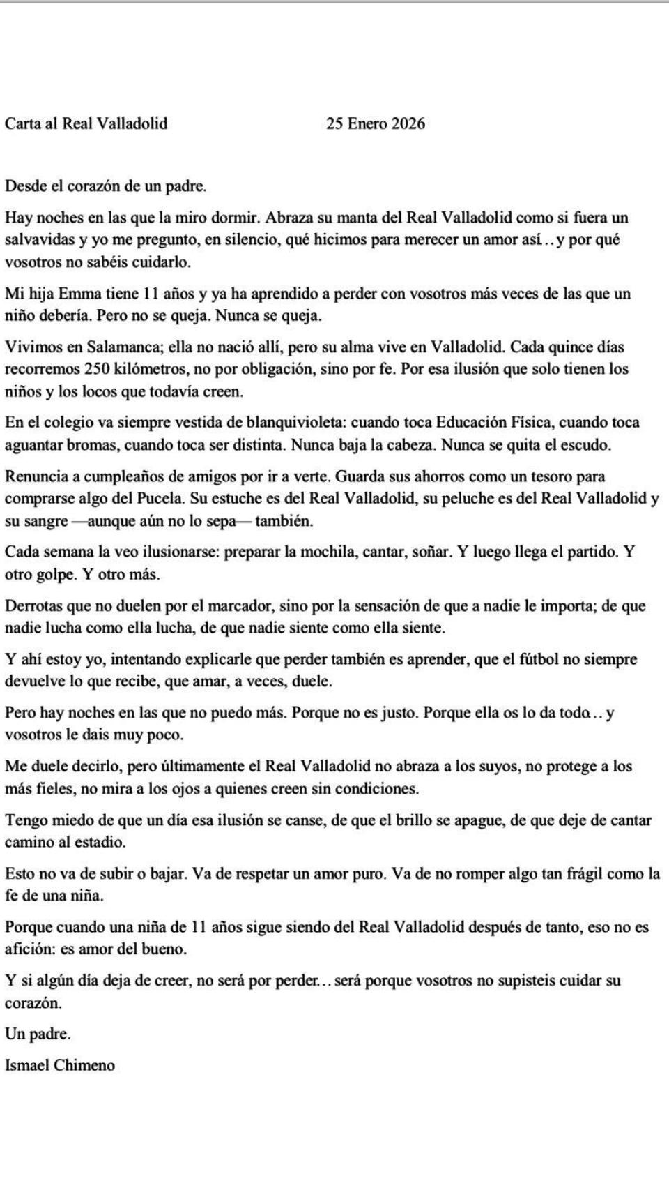 La carta publicada en redes sociales