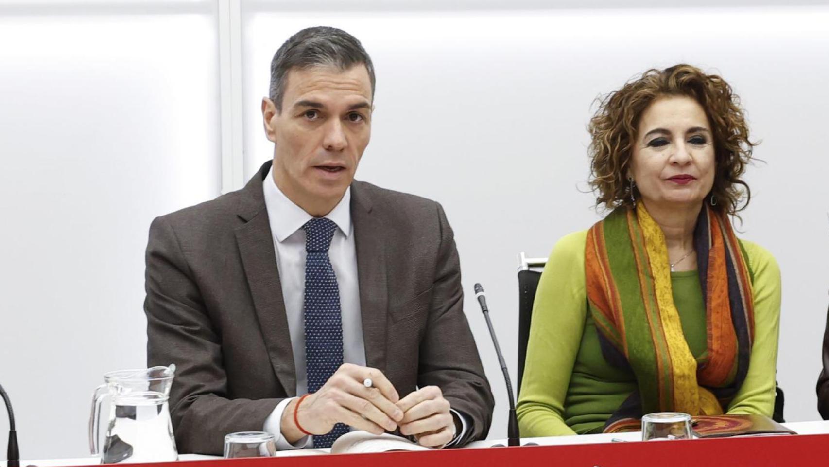 Sánchez y Montero en la Ejecutiva del PSOE de este lunes en Ferraz.