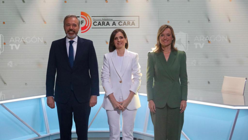 Azcón y Alegría, con la periodista Ana Laiglesia en Aragón TV.