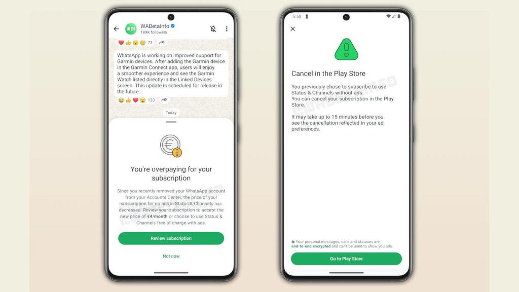 Gestión de las suscripciones de pago en WhatsApp