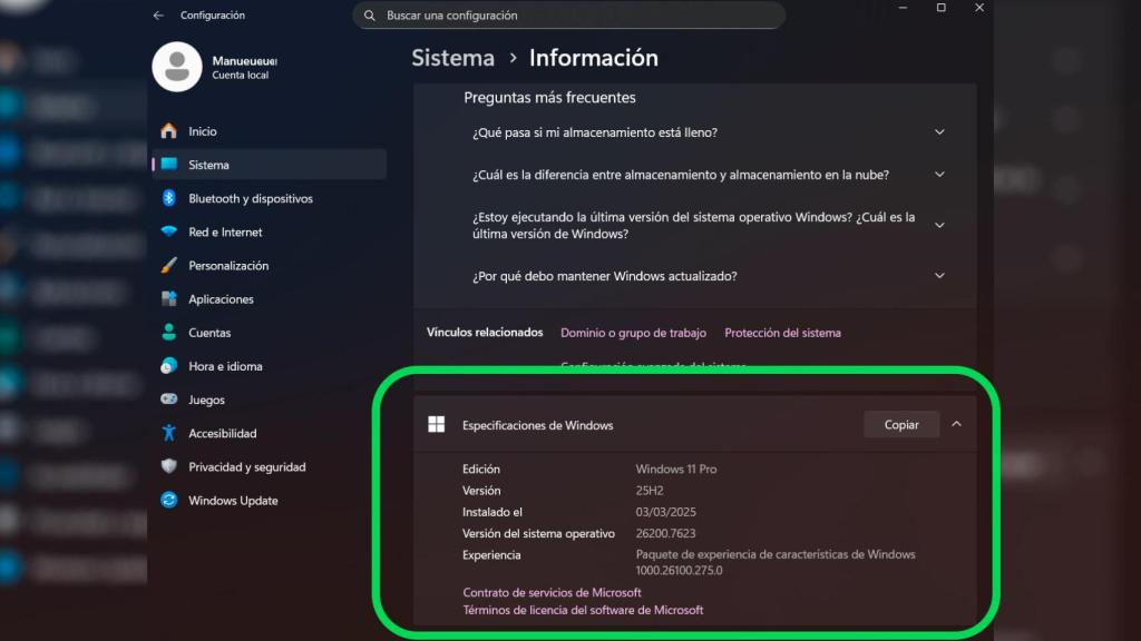 Imagen de la versión instalada de Windows 11