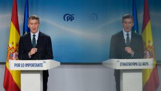 Alberto Núñez Feijóo, durante la rueda de prensa posterior al fin del luto oficial por el accidente de Adamuz.
