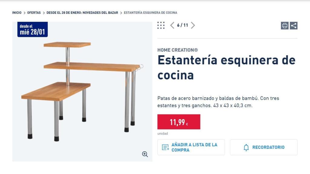 Estantería esquinera de cocina.
