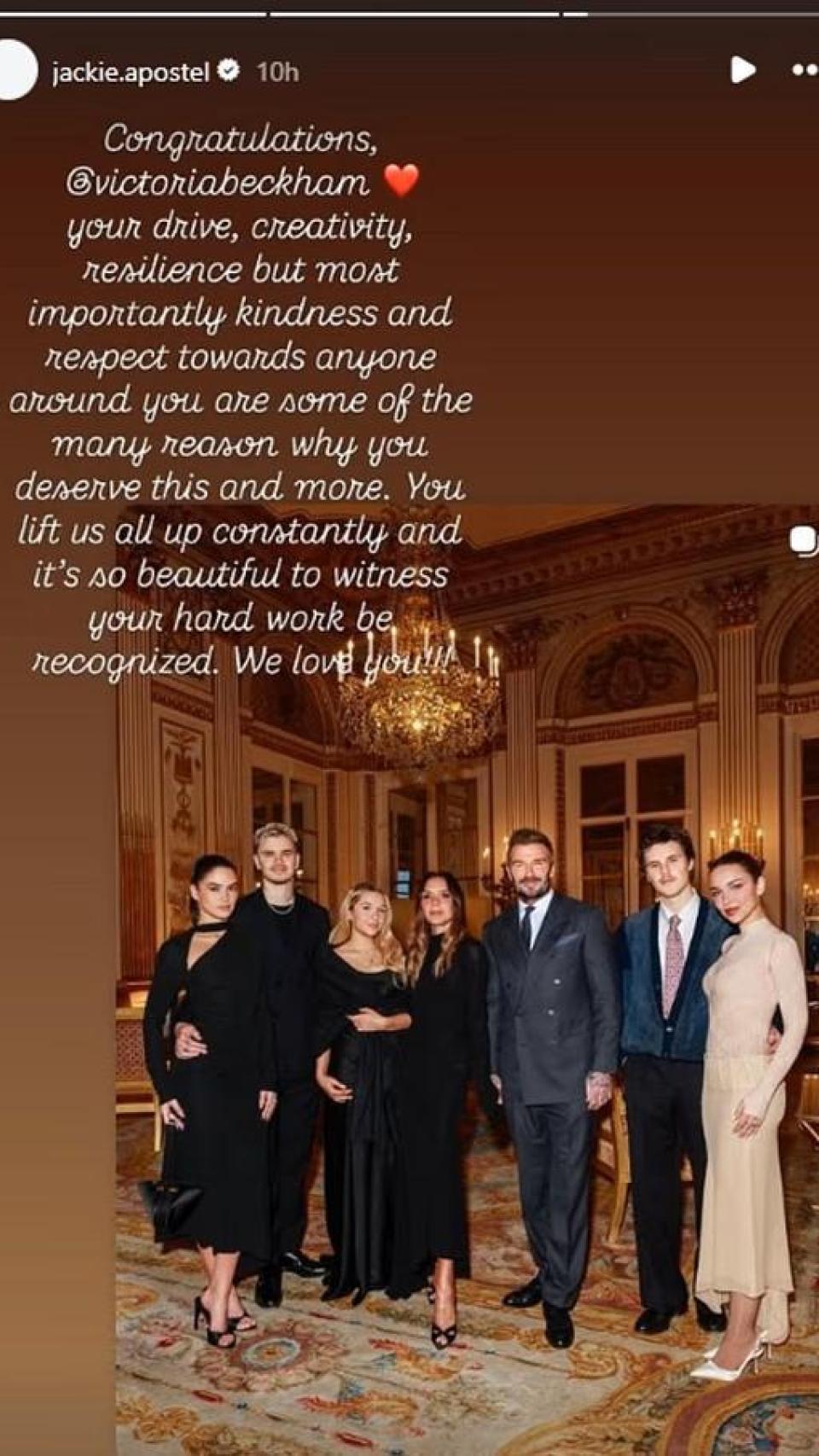 Las palabras de Jackie Apostel en su perfil de Instagram.