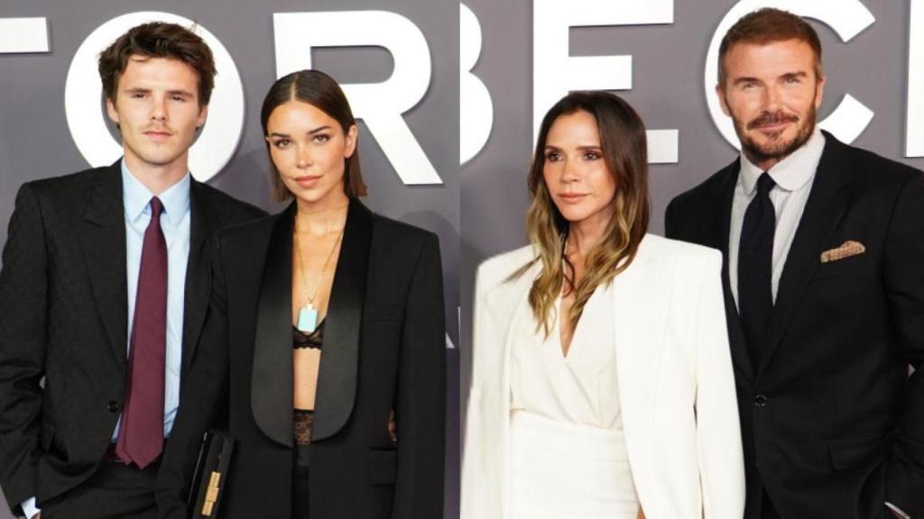 Jackie Aposte, Cruz, Victoria y David Beckham en un acto público.