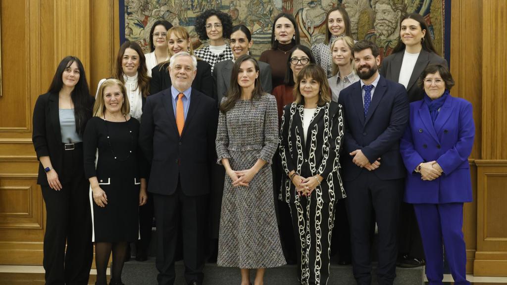 La reina Letizia recibe en audiencia a una representación de la Fundación para el Desarrollo de la Enfermería (FUDEN), este martes en el Palacio de la Zarzuela.
