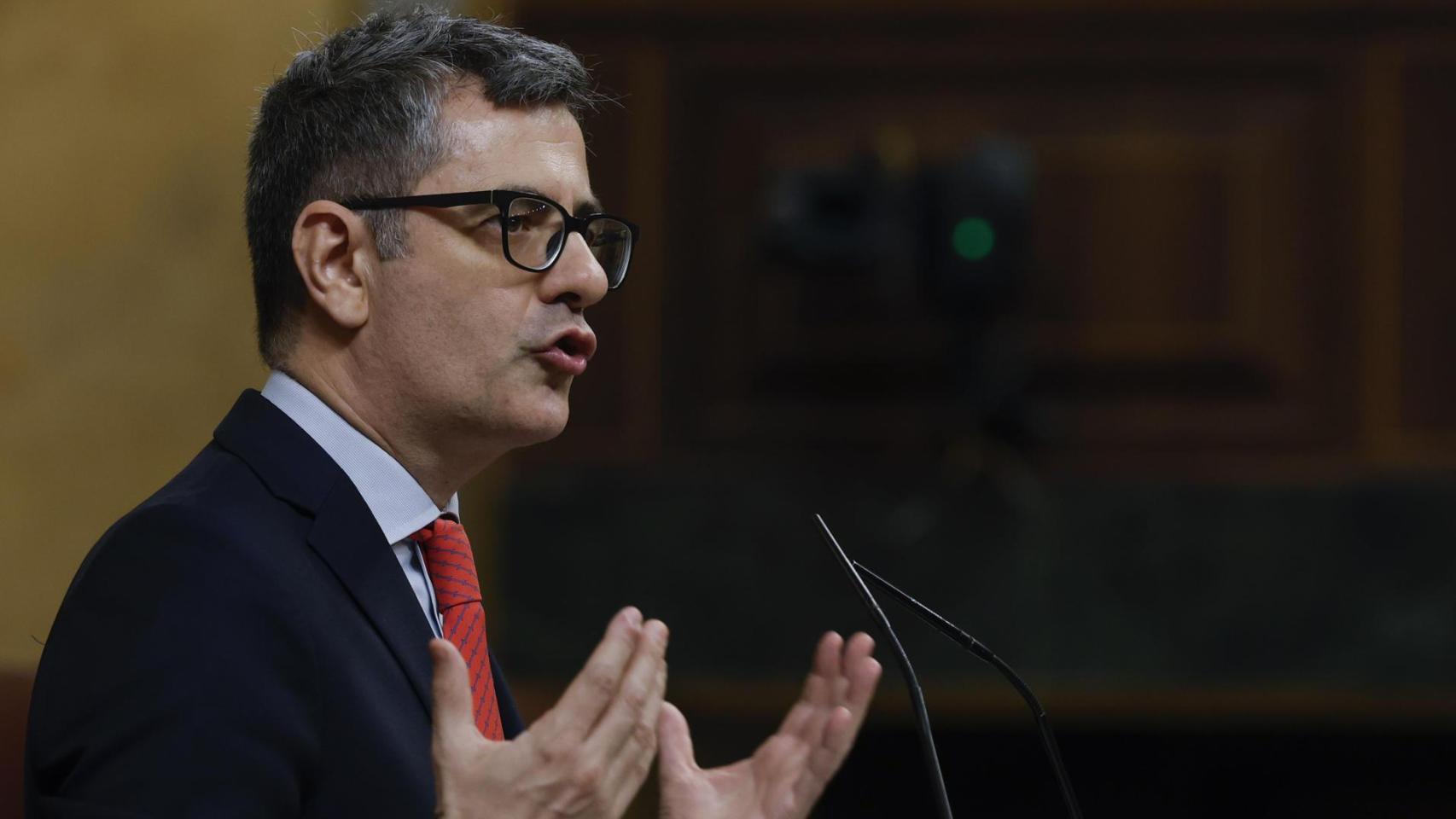 El ministro de Presidencia, Justicia y Relaciones con las Cortes, Félix Bolaños, este martes en el Congreso.