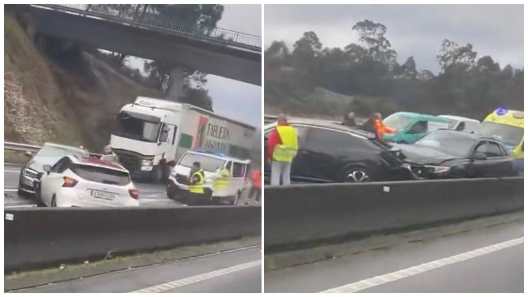 Accidente en la AP-9 a la altura de Portas