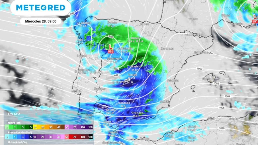 Trayectoria de la borrasca Kristin por la Península ibérica