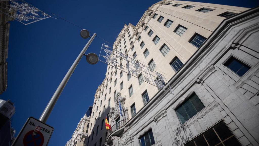 Vista del Edificio Telefónica en la Gran Vía de Madrid.