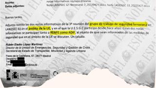 Mail enviado a Isabel Pardo de Vera por parte de Rubén Eladio López, cuando estaba al frente de la Unidad de Emergencias, Seguridad y Gestión de Crisis