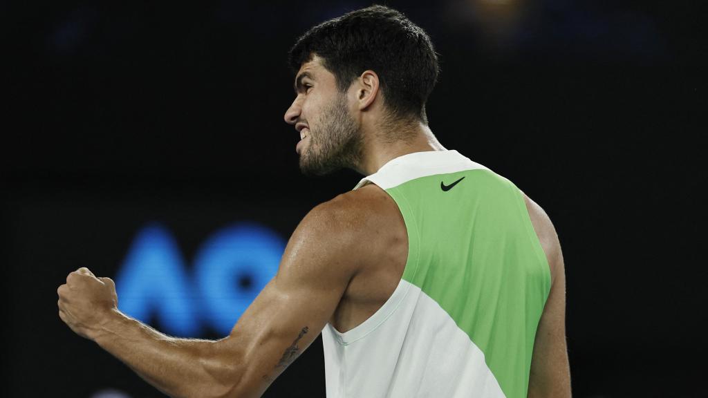 Carlos Alcaraz, durante el partido contra De Miñaur.