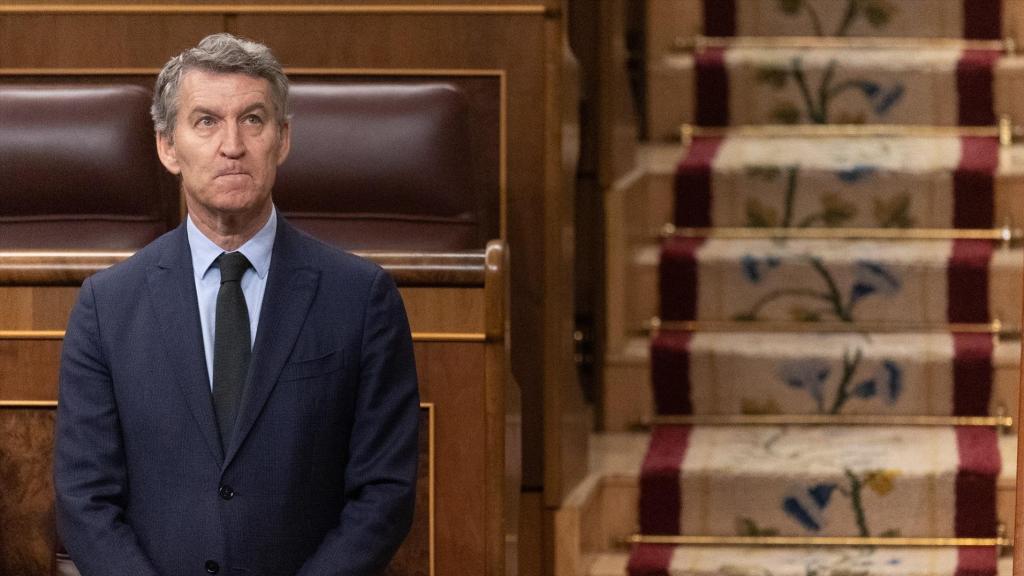 El presidente del PP, Alberto Núñez Feijóo, este martes en el Congreso.