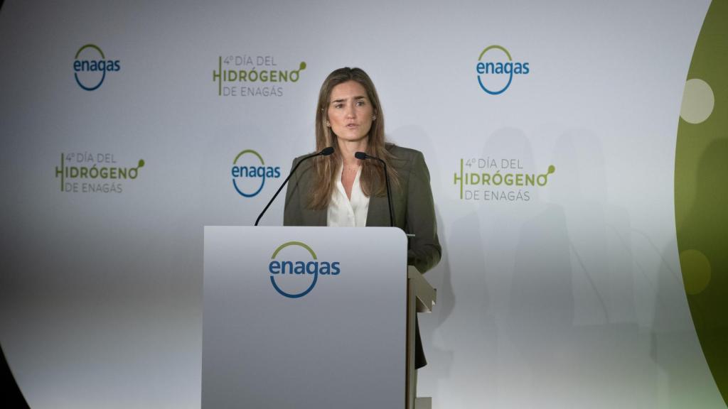 La vicepresidenta del Gobierno y ministra para la Transición Ecológica y el Reto Demográfico, Sara Aagesen, durante la inauguración del 4º Día del Hidrógeno de Enagás.