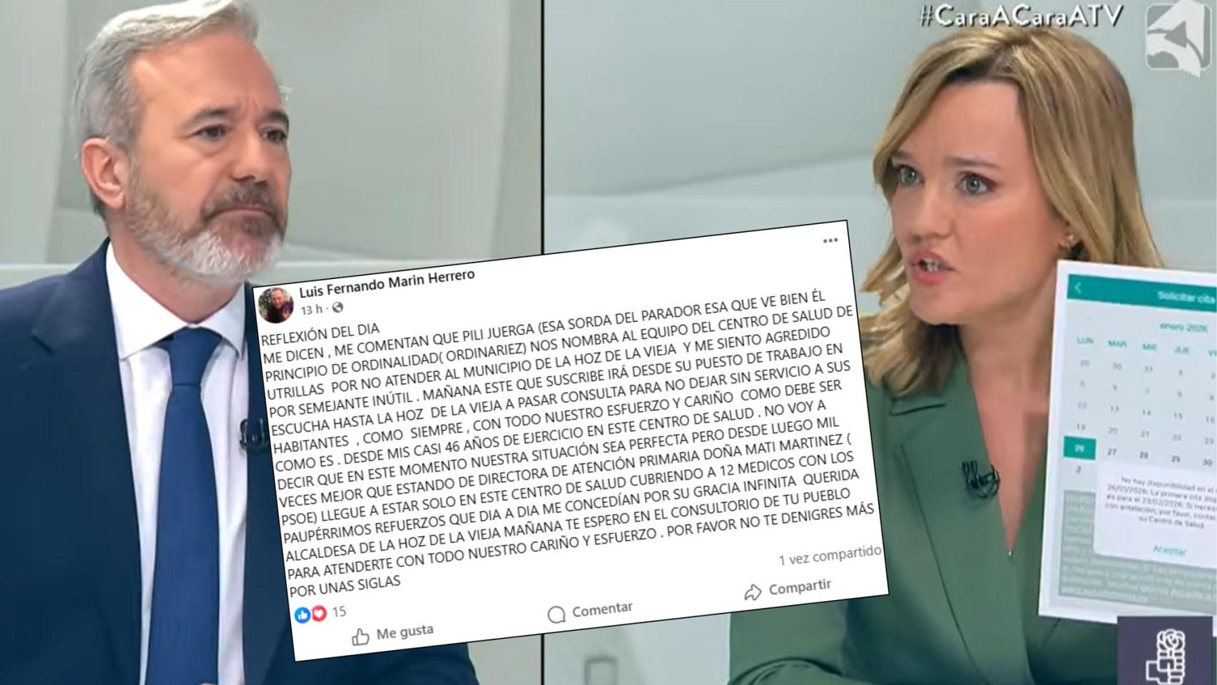 Azcón y Alegría, durante el 'cara a cara' en Aragón TV.