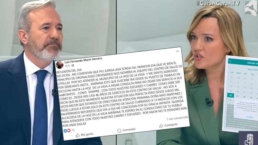 Azcón y Alegría, durante el 'cara a cara' en Aragón TV.