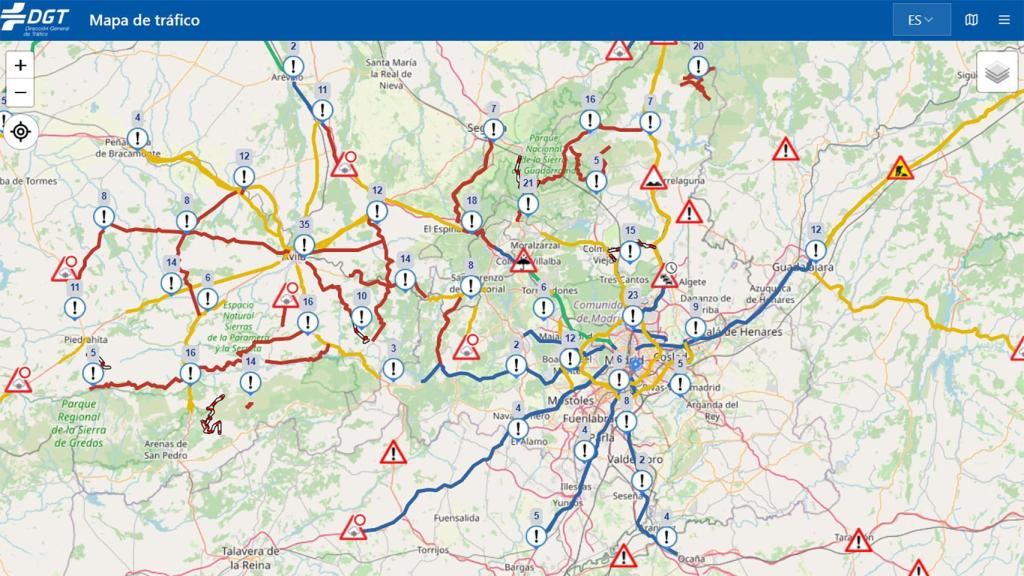 El mapa de la DGT que muestra todas las incidencias en tiempo real en la Comunidad de Madrid