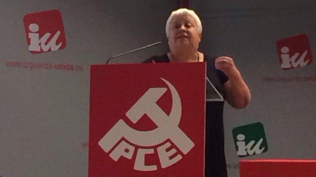 Felícitas Velázquez, activista de la PAH de Madrid y ex secretaria de Movimientos Sociales del PCE, en un mitin político.