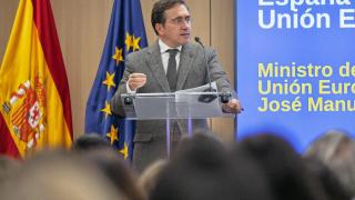 José Manuel Albares, durante un acto en Bruselas para celebrar los 40 años de España en la UE.