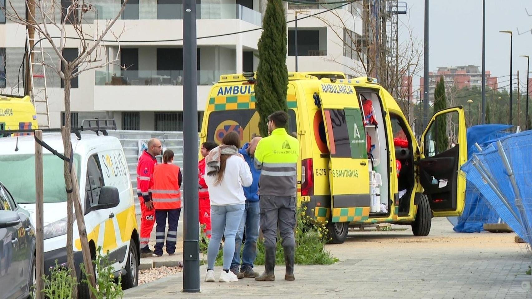 Imágenes del accidente sucedido este miércoles, 28 de enero, tras el desprendimiento de una placa en Palmas Altas en Sevilla.