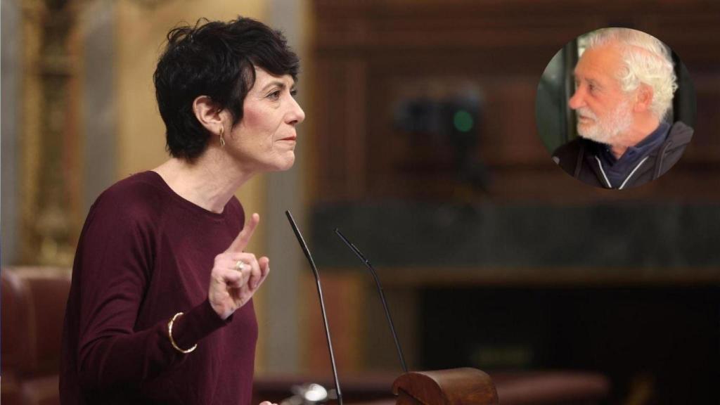 La ministra Elma Saiz en un montaje junto a un jubilado.