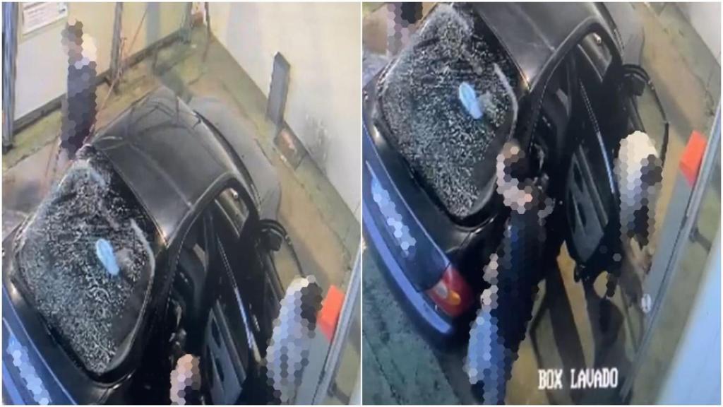 Captura de la cámara de seguridad del momento en el que se produjeros los robos en un área de servicio de A Coruña