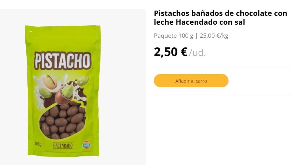 Pistachos bañados de chocolate.
