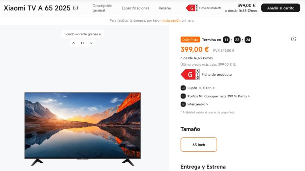 Xiaomi TV A65 en oferta