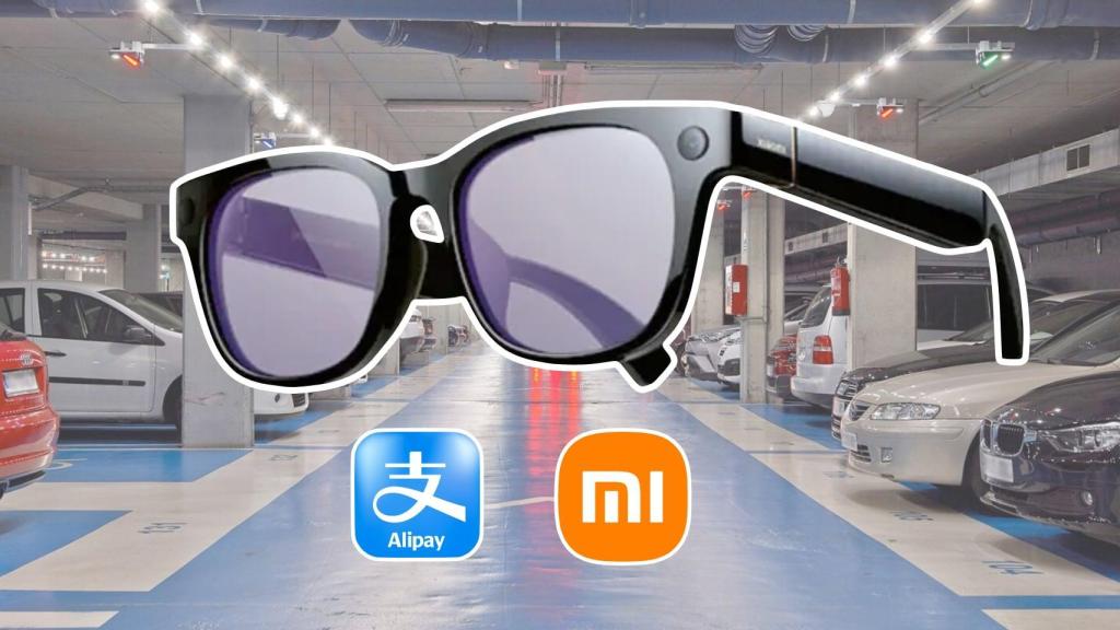 Imagen de gafas de Xiaomi junto con logos de Xiaomi y Alipay