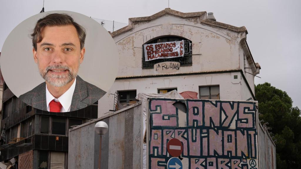 Montaje de Antonio Martínez, abogado de Lucía, y un edificio okupa.