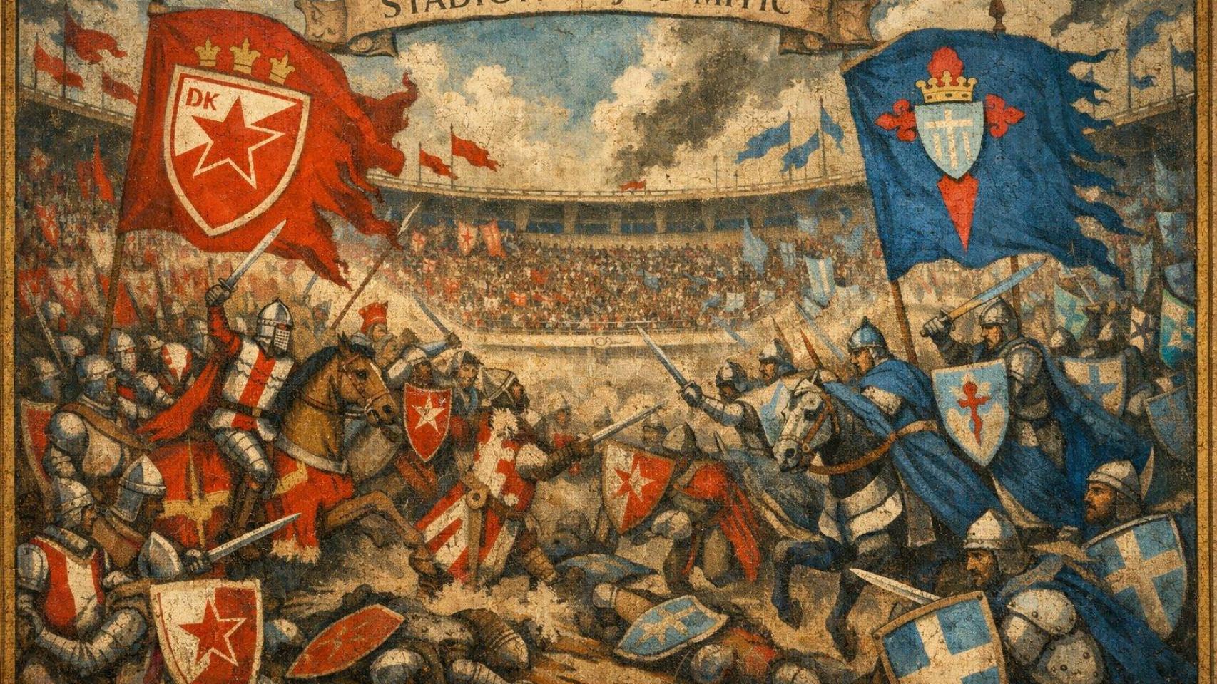 Ilustración del encuentro entre el Estrella Roja y el Celta de Vigo