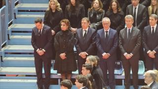 Juanma Moreno y María Jesús Montero, en la misa funeral de este jueves en Huelva.