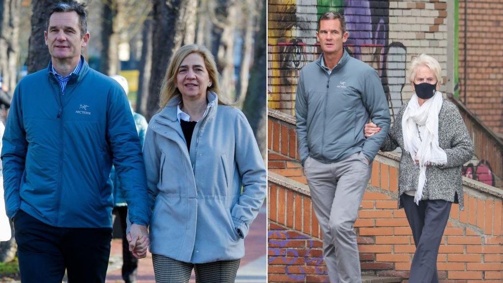 Iñaki Urdangarin junto a la infanta Cristina y su madre, Claire, en dos imágenes en un fotomontaje de EL ESPAÑOL.