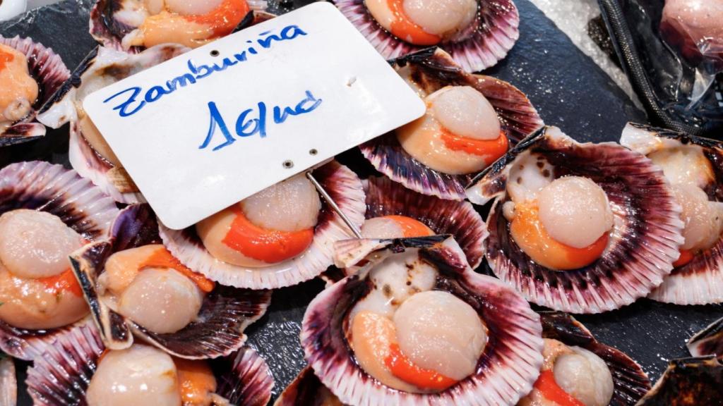 Zamburiñas a la venta en un mercado de Santander