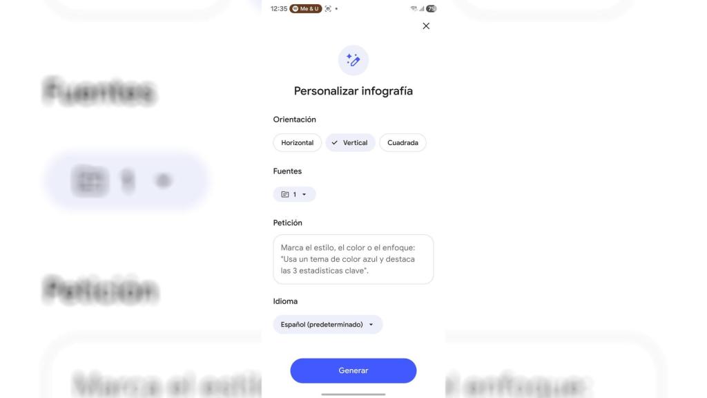 Las opciones para las infografías de NotebookLM