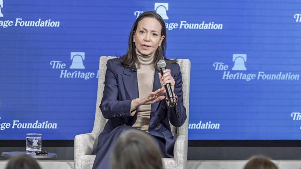 María Corina Machado, ofrece un discurso a la prensa sobre su reunión con el presidente Donald Trump en la Casa Blanca el 15 de enero.