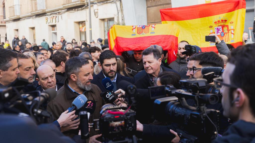 Abascal (Vox), esta mañana en Zuera (Zaragoza).