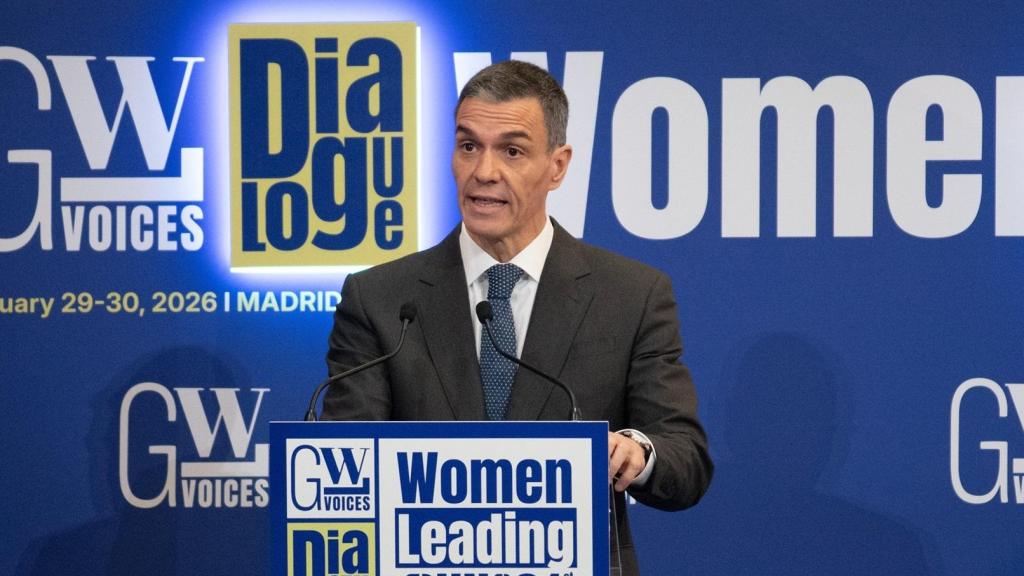 El presidente del Gobierno, Pedro Sánchez, interviene en el acto Mujeres liderando la ONU del siglo XXI, en la Real Academia de Bellas Artes de San Fernando, a 30 de enero de 2026, en Madrid.