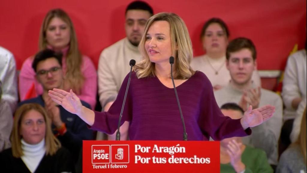 Pilar Alegría, en un mitin en Teruel
