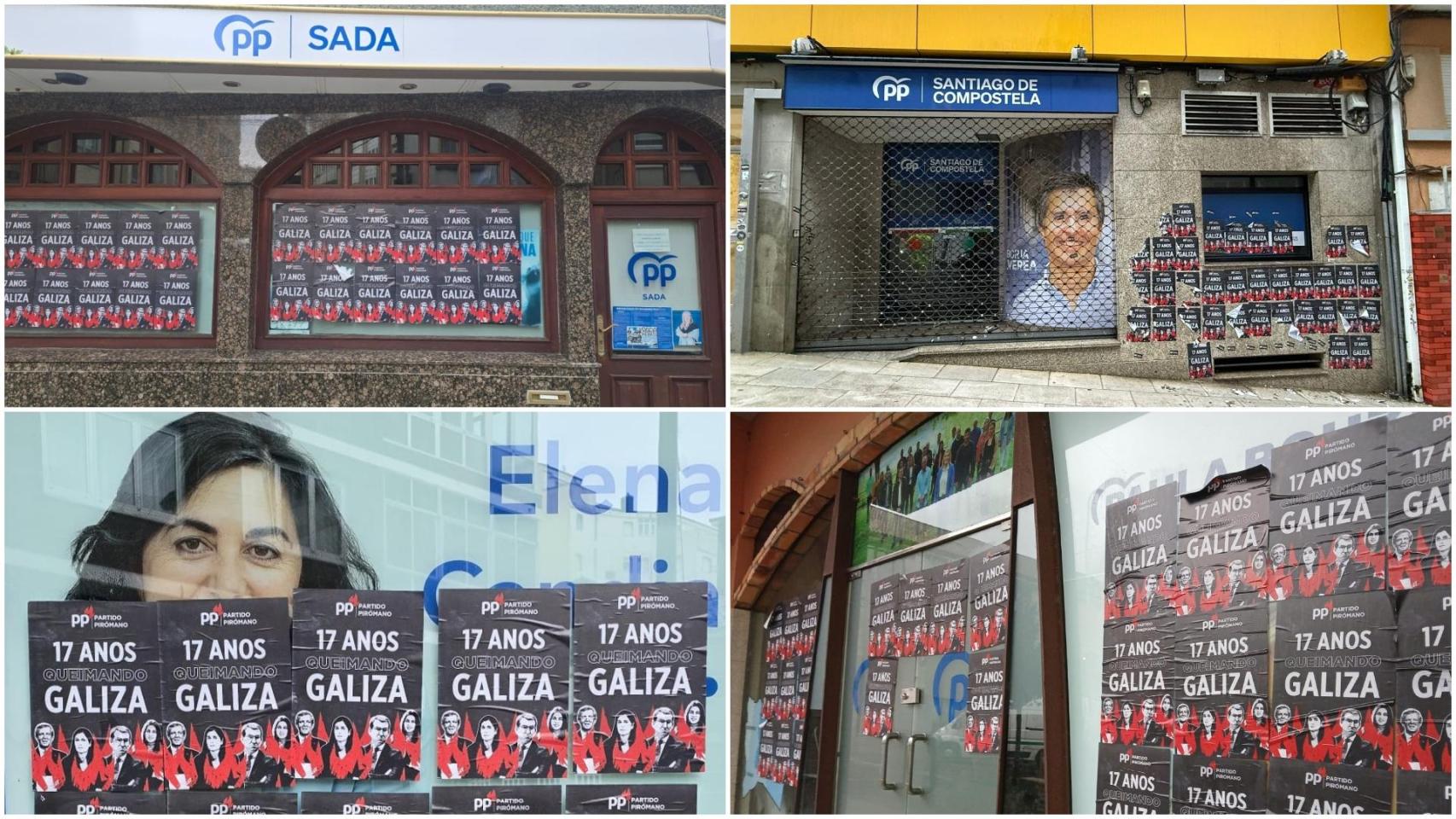 Sedes del PP de Sada, Santiago de Compostela, Lugo y Gondomar.
