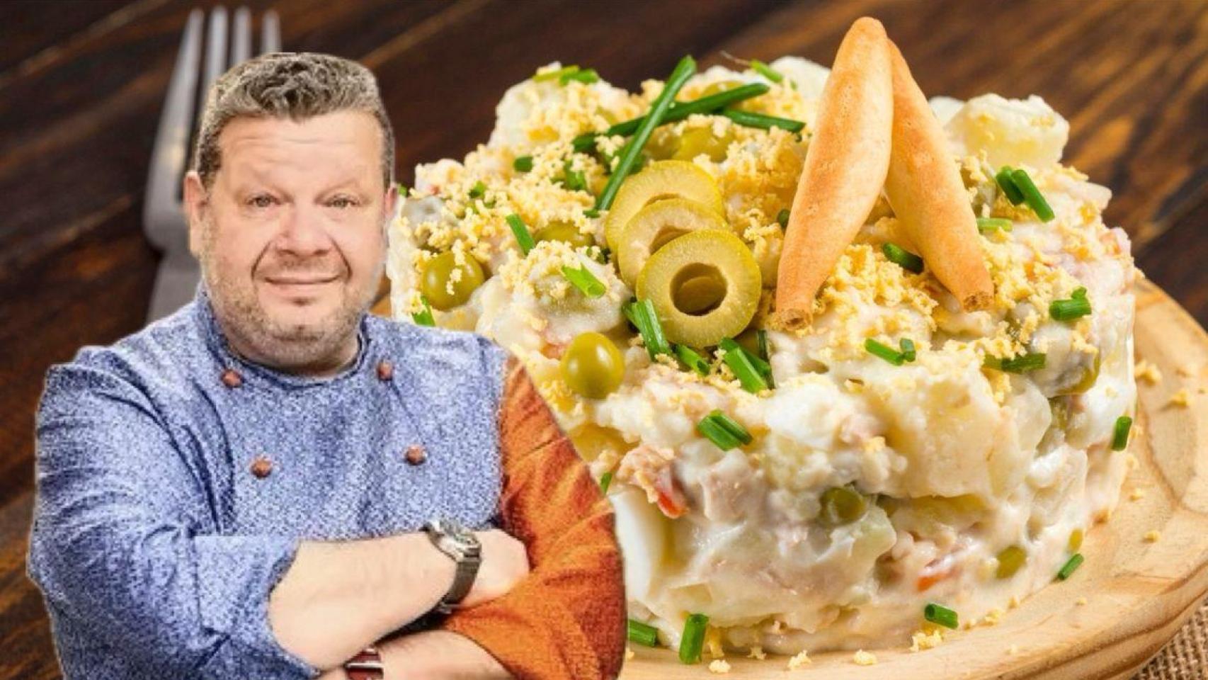 Alberto Chicote junto a una ensaladilla rusa.