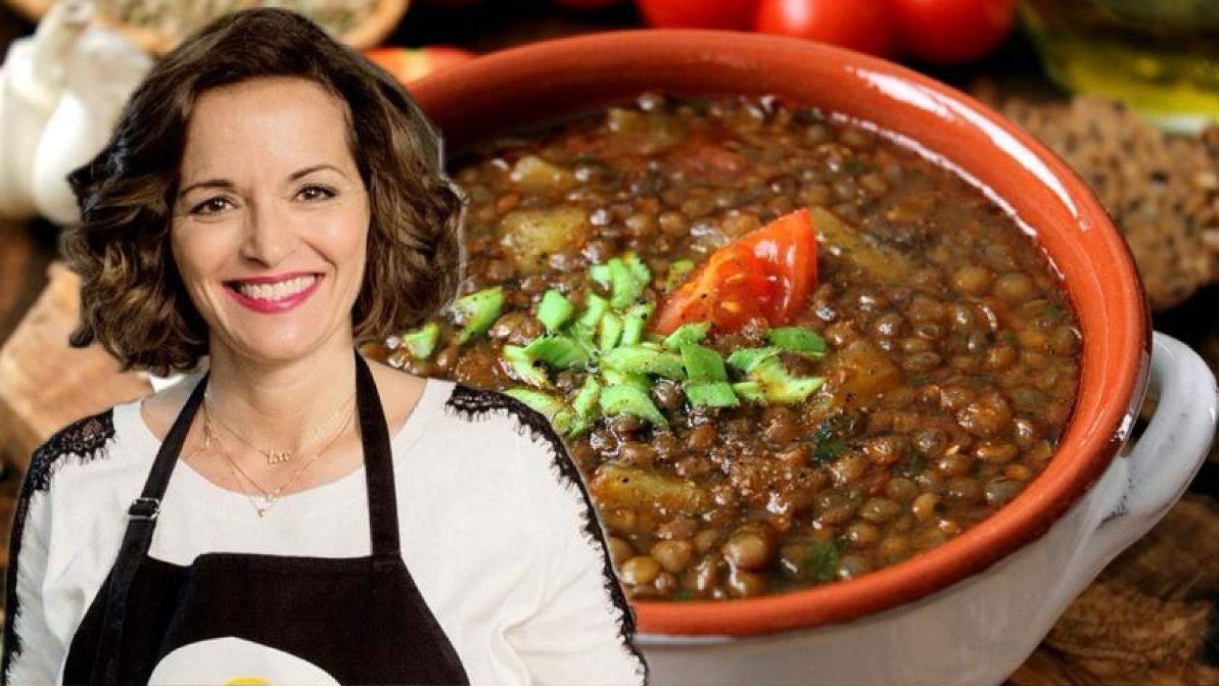 Lola Bernabé junto a unas lentejas.