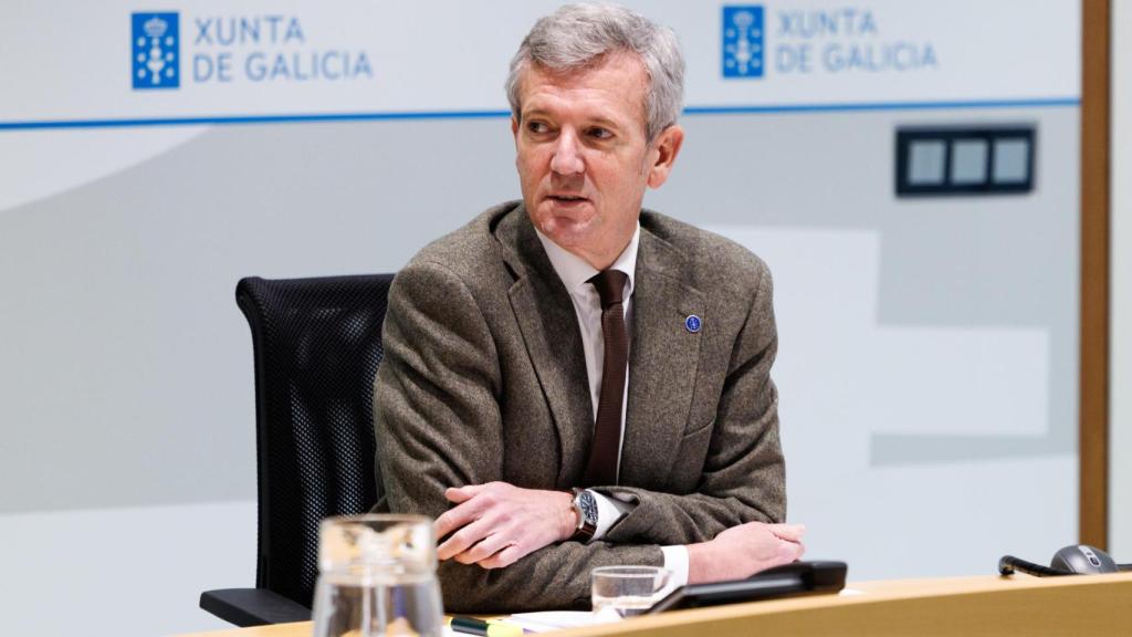 El presidente gallego Alfonso Rueda en la reunión del Consello da Xunta este lunes.