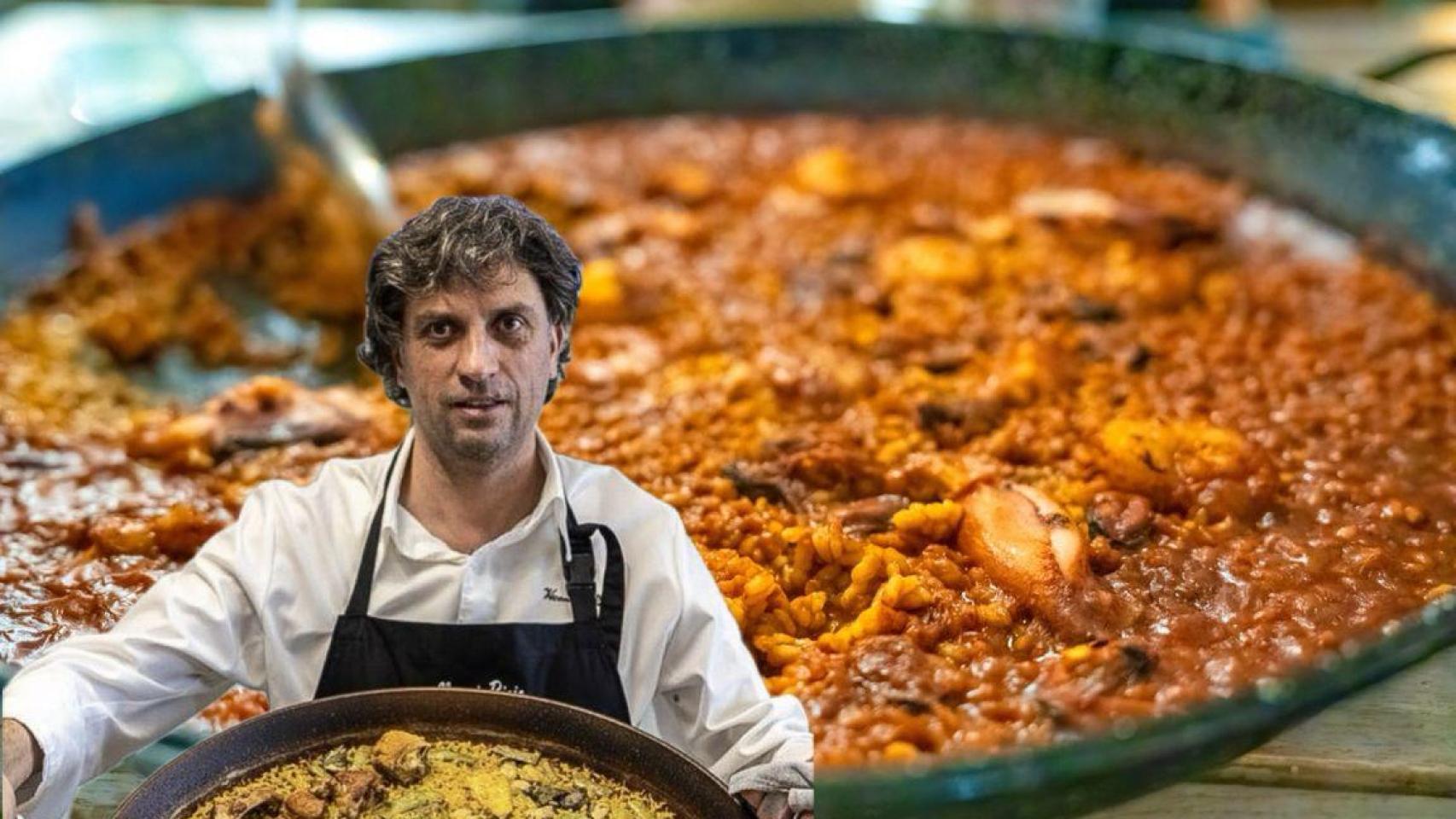 Vicente Rioja junto a una paella.