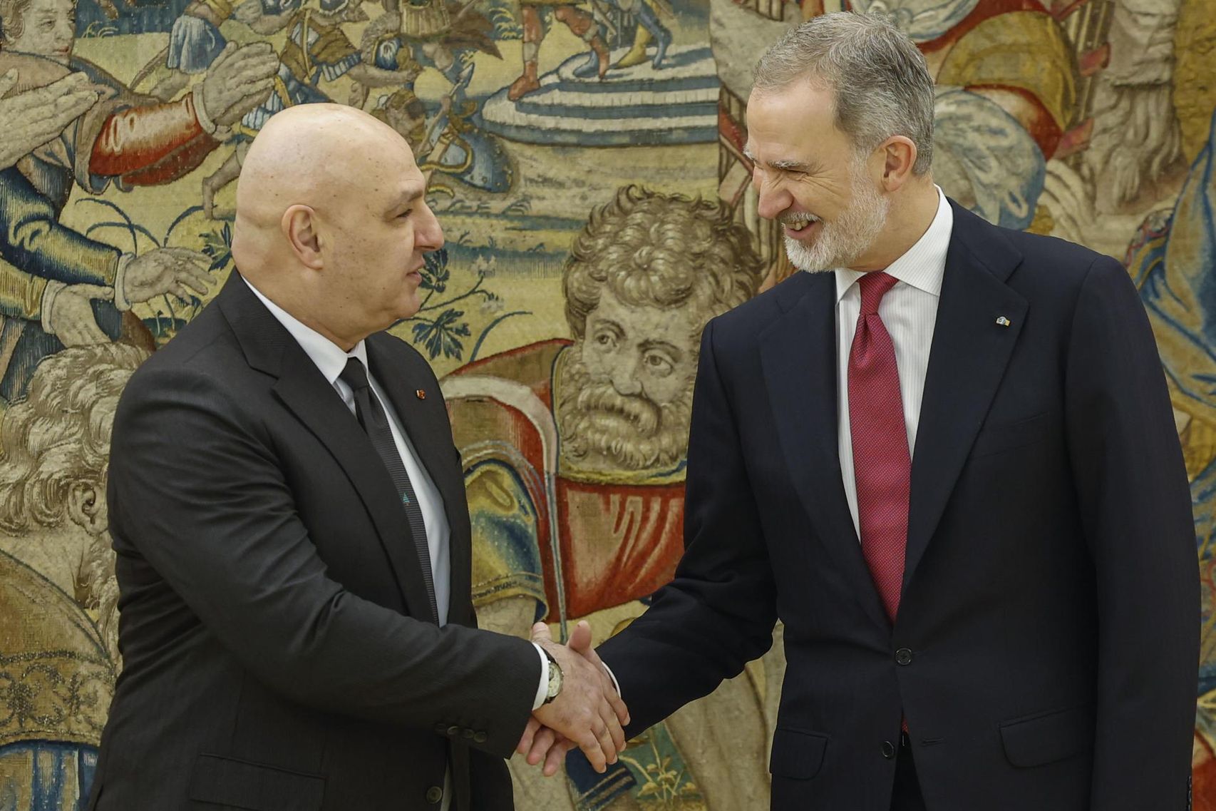 Felipe VI junto al presidente de Líbano, Joseph Aoun, este lunes.